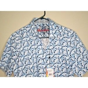 Robert Graham blue Tetonia All Over Skull Heads Print shirt small s short sleeve